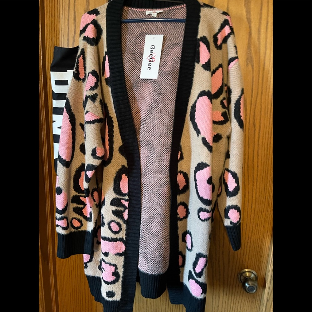 NWT animal print L cardigan